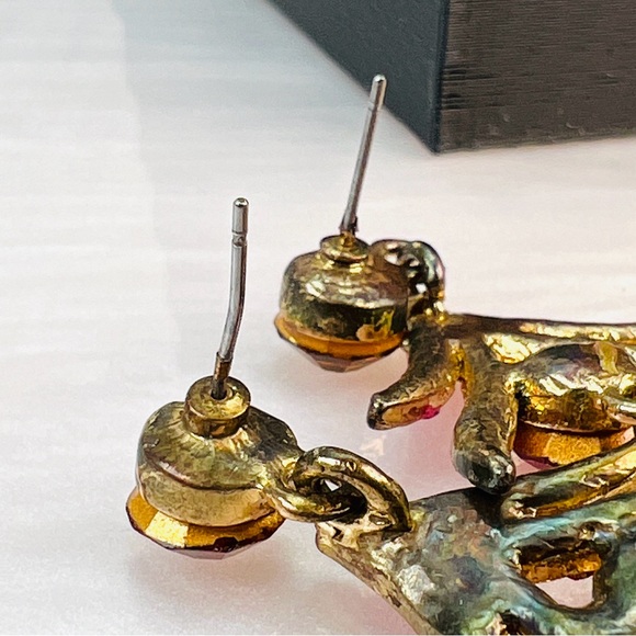 Gorgeous, vintage pink amber tones bling pierced earrings - Picture 3 of 6